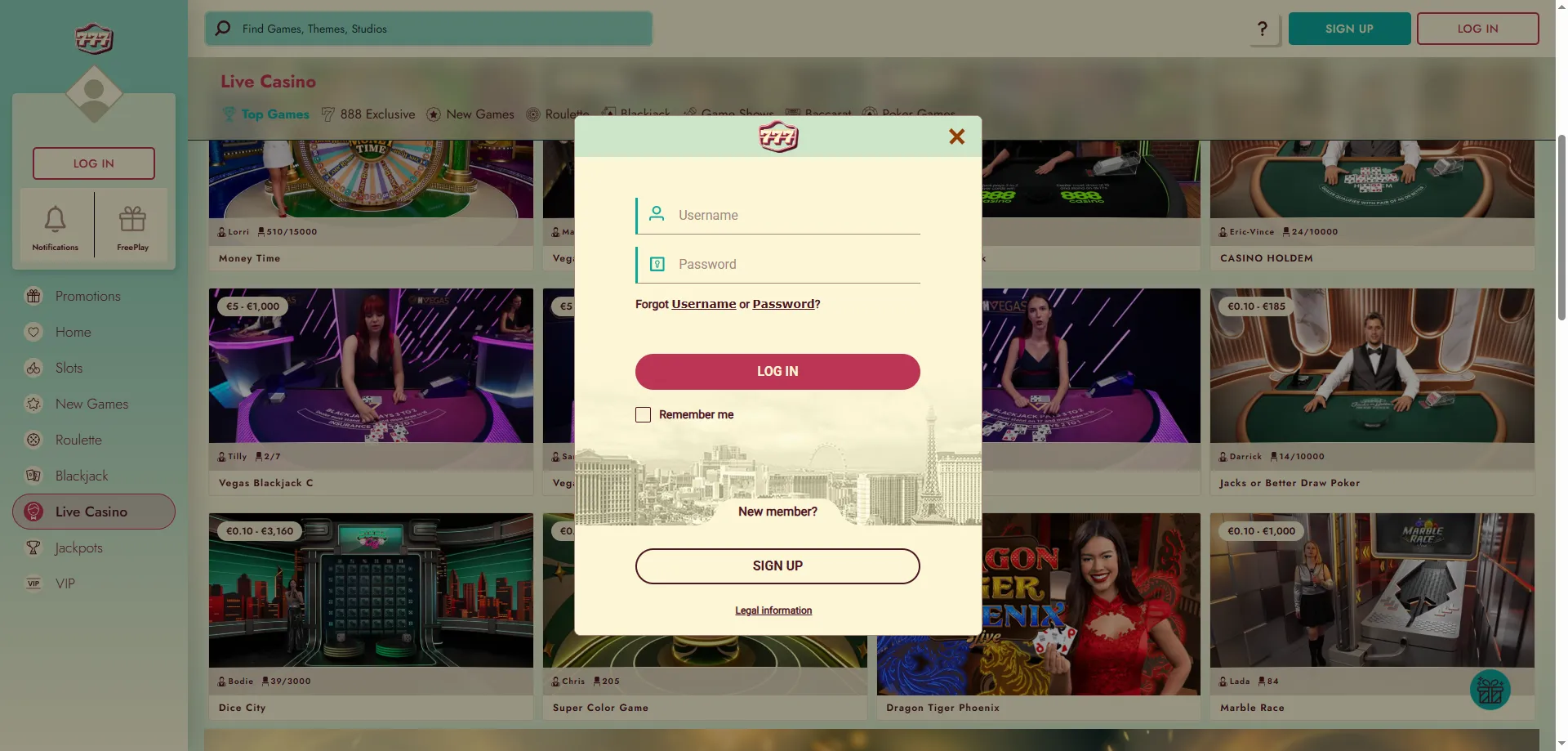 777 Casino login page — sign in to your account securely